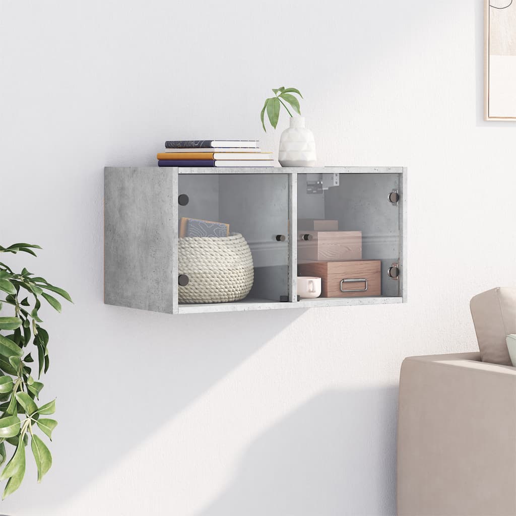 Mobile a Muro con Ante in Vetro Grigio Cemento 68,5x37x35 cm - homemem39