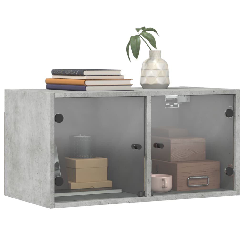 Mobile a Muro con Ante in Vetro Grigio Cemento 68,5x37x35 cm - homemem39