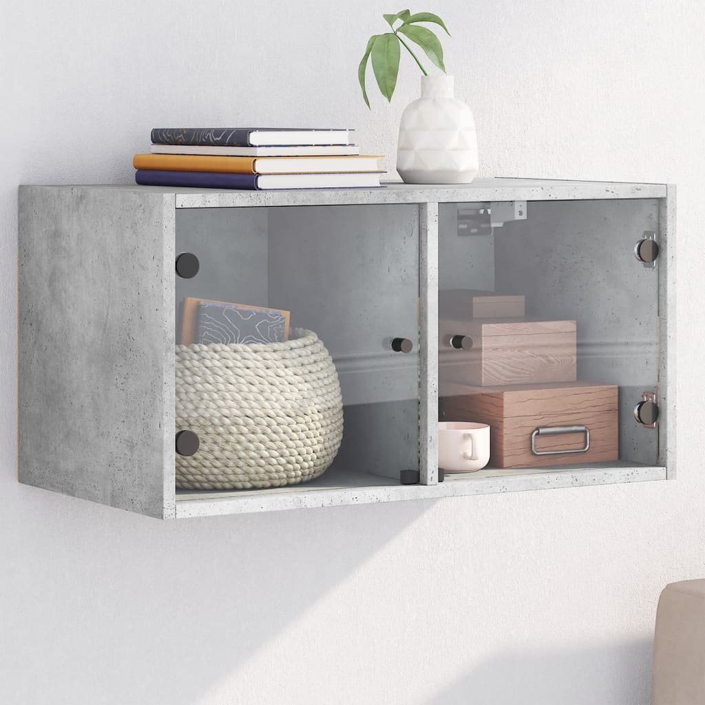 Mobile a Muro con Ante in Vetro Grigio Cemento 68,5x37x35 cm - homemem39