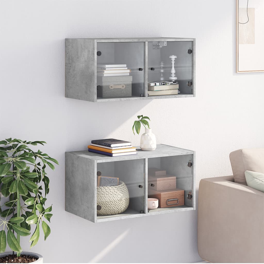 Mobili a Muro con Ante in Vetro 2pz Grigio Cemento 68,5x37x35cm - homemem39