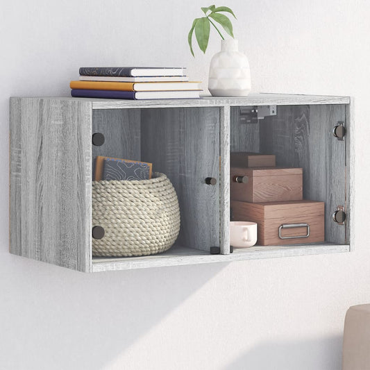 Mobile a Muro con Ante in Vetro Grigio Sonoma 68,5x37x35 cm - homemem39