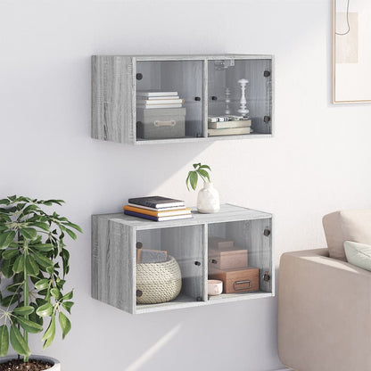 Mobili a Muro con Ante in Vetro 2pz Grigio Sonoma 68,5x37x35 cm - homemem39