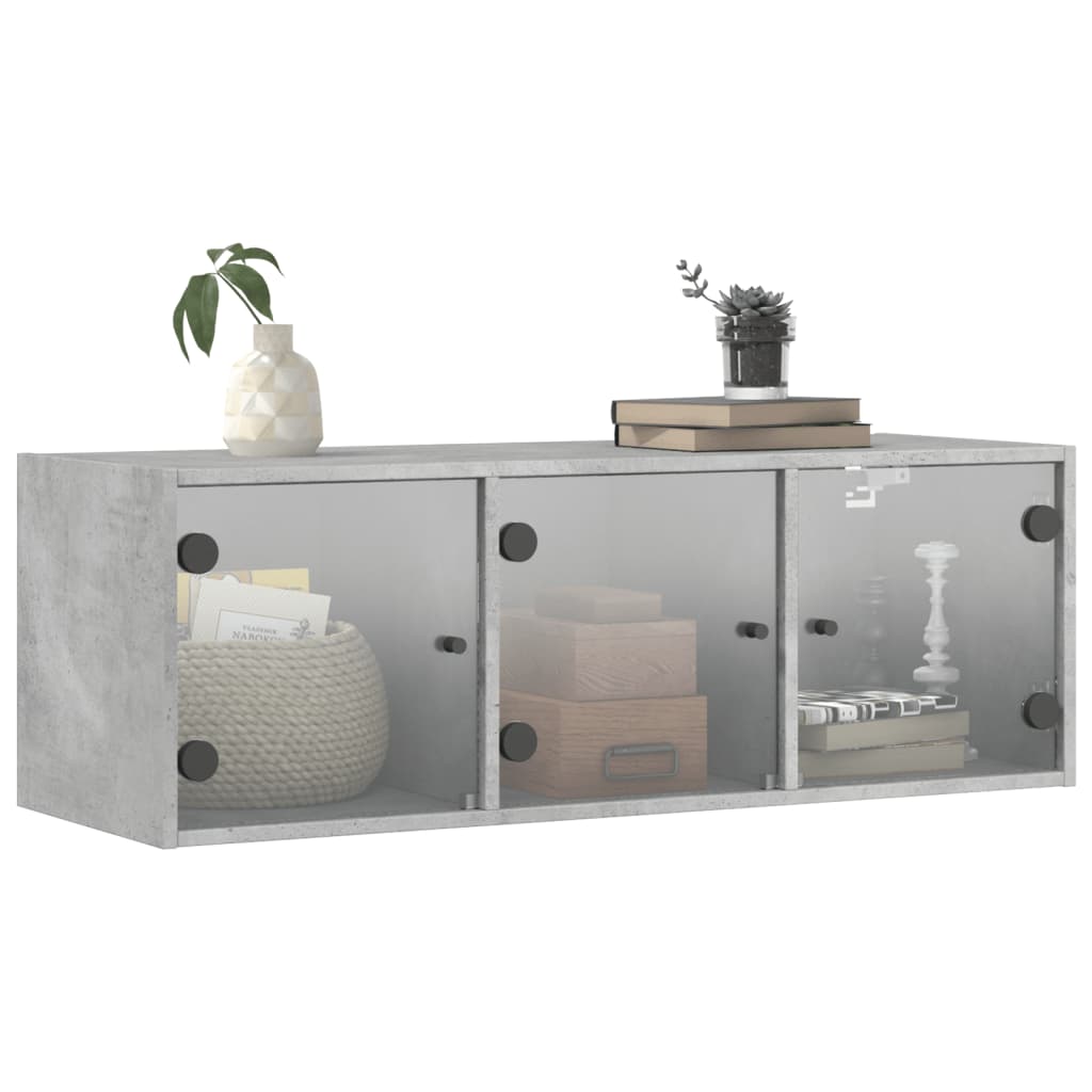 Mobile a Muro con Ante in Vetro Grigio Cemento 102x37x35 cm - homemem39