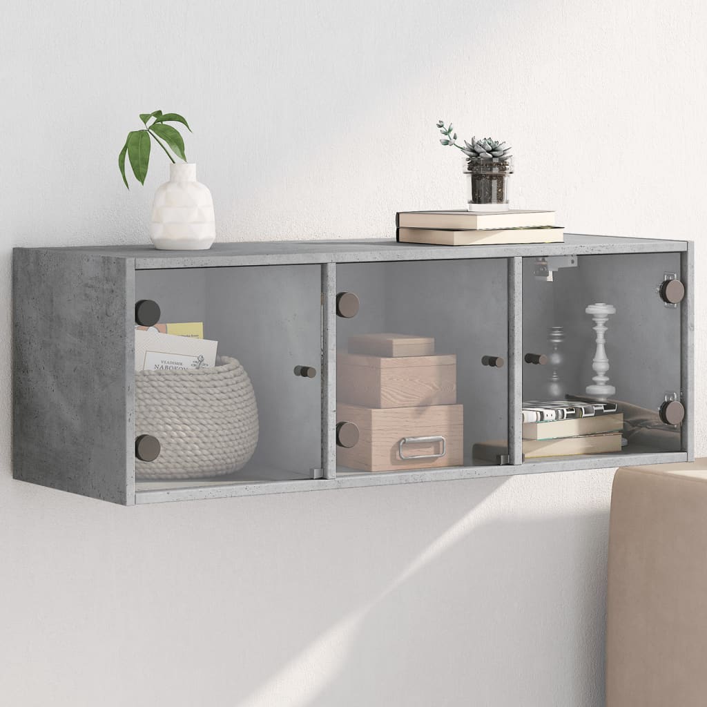 Mobile a Muro con Ante in Vetro Grigio Cemento 102x37x35 cm - homemem39