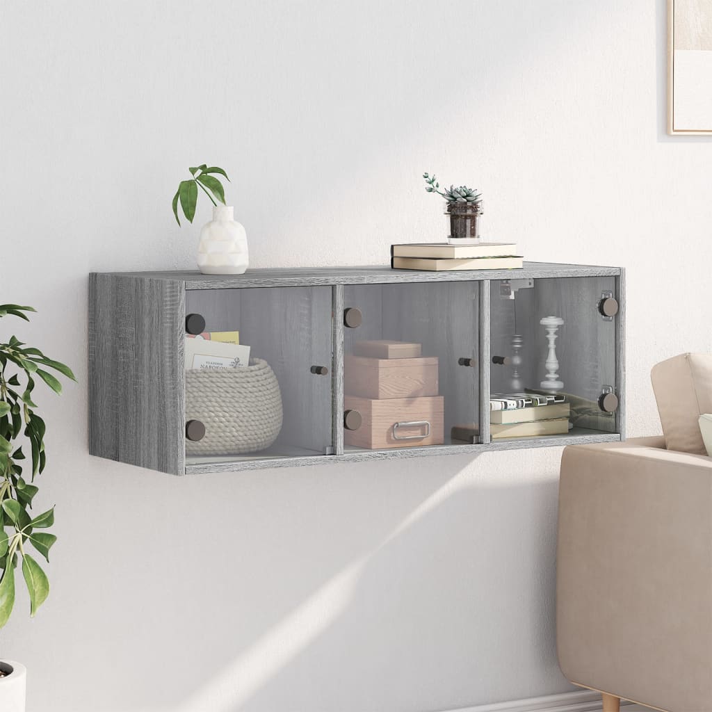 Mobile a Muro con Ante in Vetro Grigio Sonoma 102x37x35 cm - homemem39