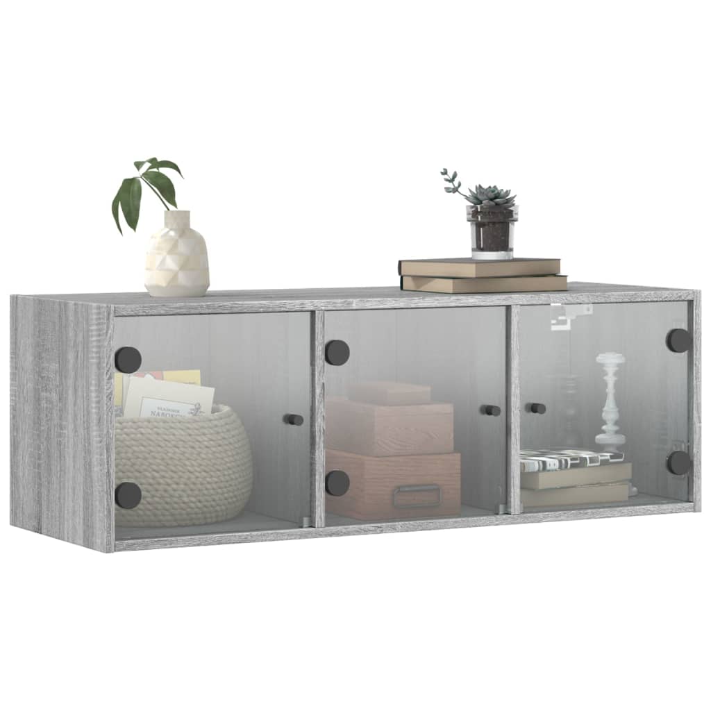 Mobile a Muro con Ante in Vetro Grigio Sonoma 102x37x35 cm - homemem39