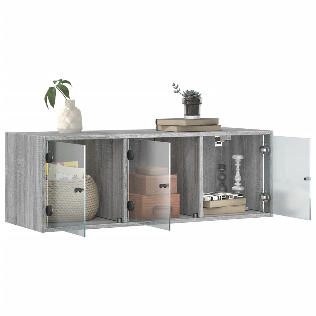 Mobile a Muro con Ante in Vetro Grigio Sonoma 102x37x35 cm - homemem39