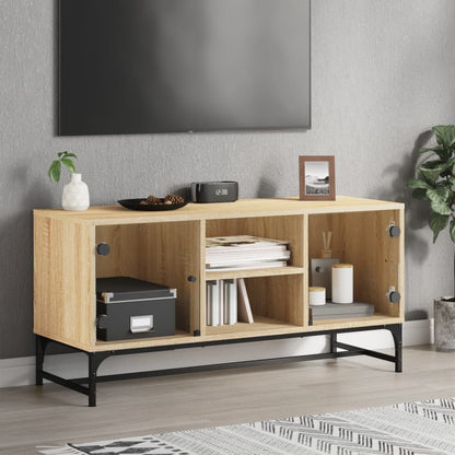 Mobile Porta TV con Ante in Vetro Rovere Sonoma 102x37x50 cm - homemem39