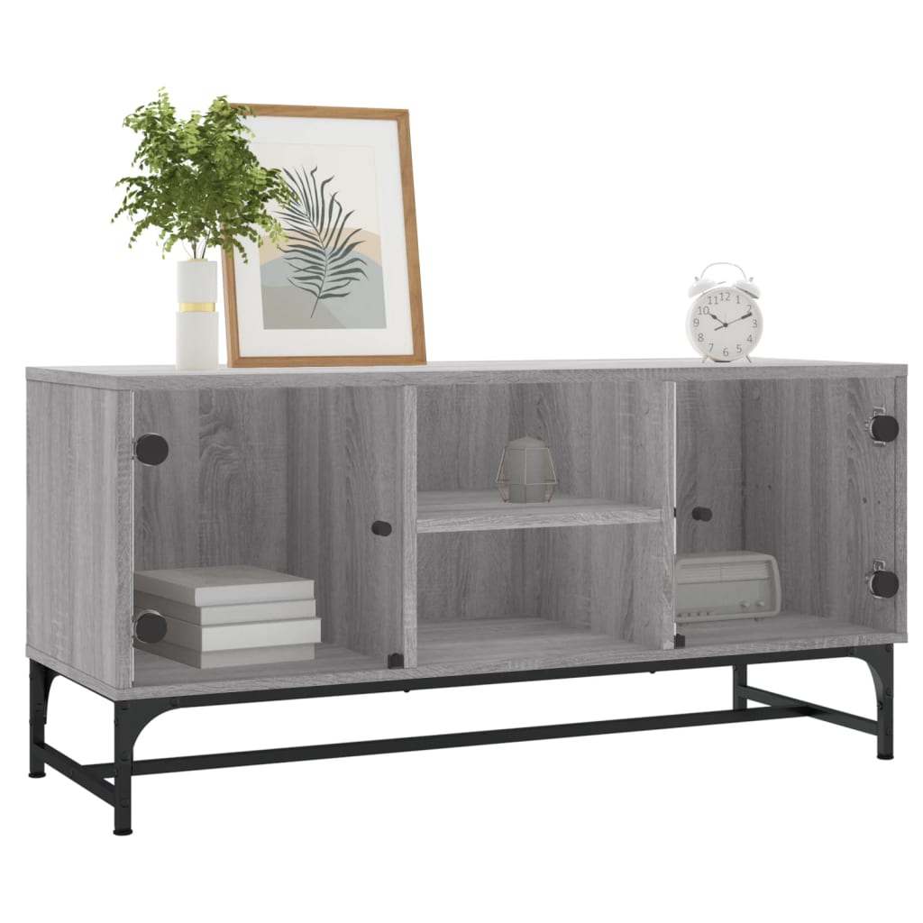 Mobile Porta TV con Ante in Vetro Grigio Sonoma 102x37x50 cm - homemem39