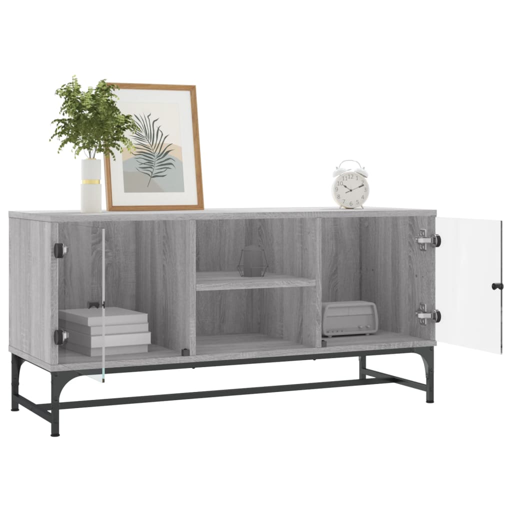 Mobile Porta TV con Ante in Vetro Grigio Sonoma 102x37x50 cm - homemem39