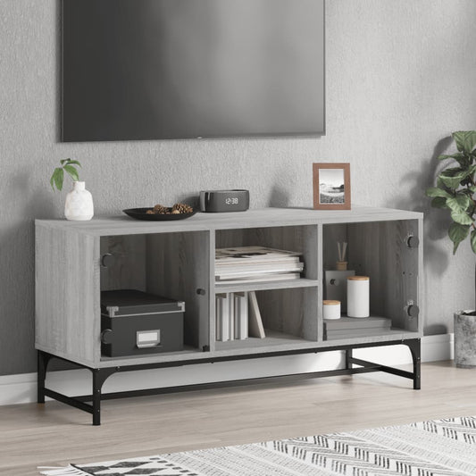 Mobile Porta TV con Ante in Vetro Grigio Sonoma 102x37x50 cm - homemem39