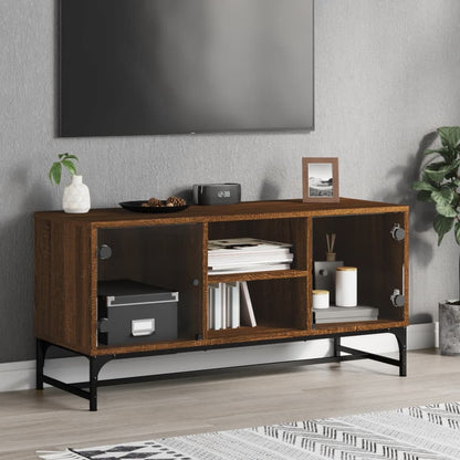 Mobile Porta TV con Ante in Vetro Rovere Marrone 102x37x50 cm - homemem39