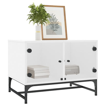 Tavolino da Salotto con Ante in Vetro Bianco 68,5x50x50 cm - homemem39