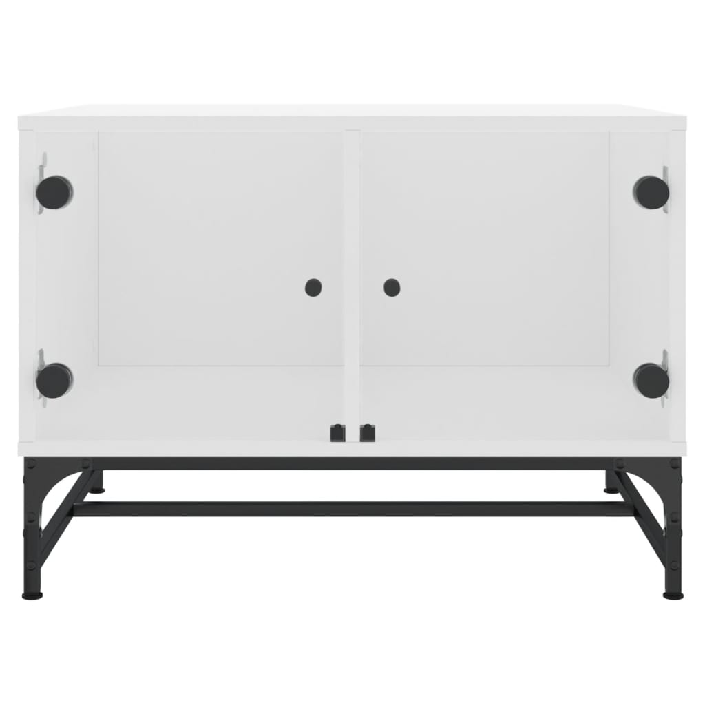 Tavolino da Salotto con Ante in Vetro Bianco 68,5x50x50 cm - homemem39
