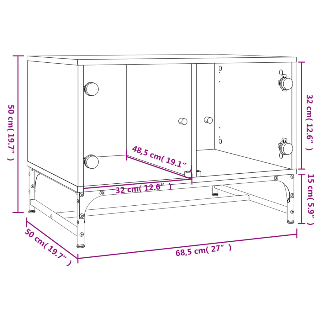 Tavolino da Salotto con Ante in Vetro Nero 68,5x50x50 cm - homemem39