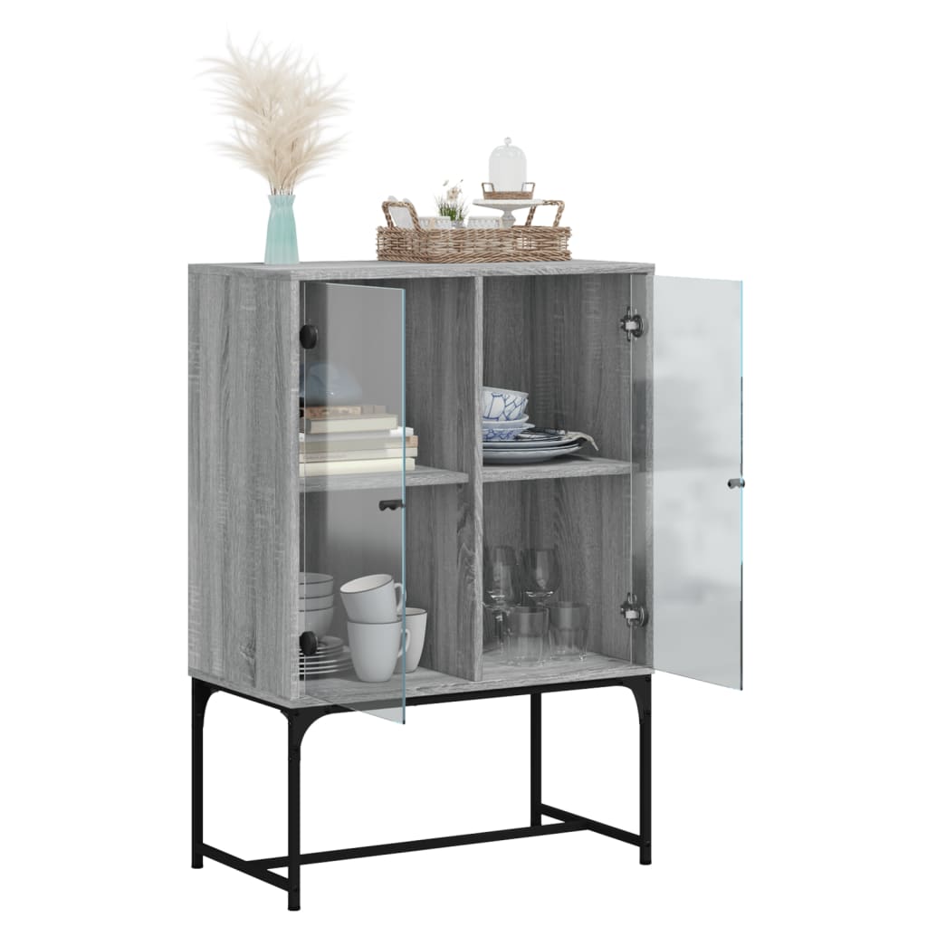 Mobile con Ante in Vetro Grigio Sonoma 69x37x100 cm - homemem39