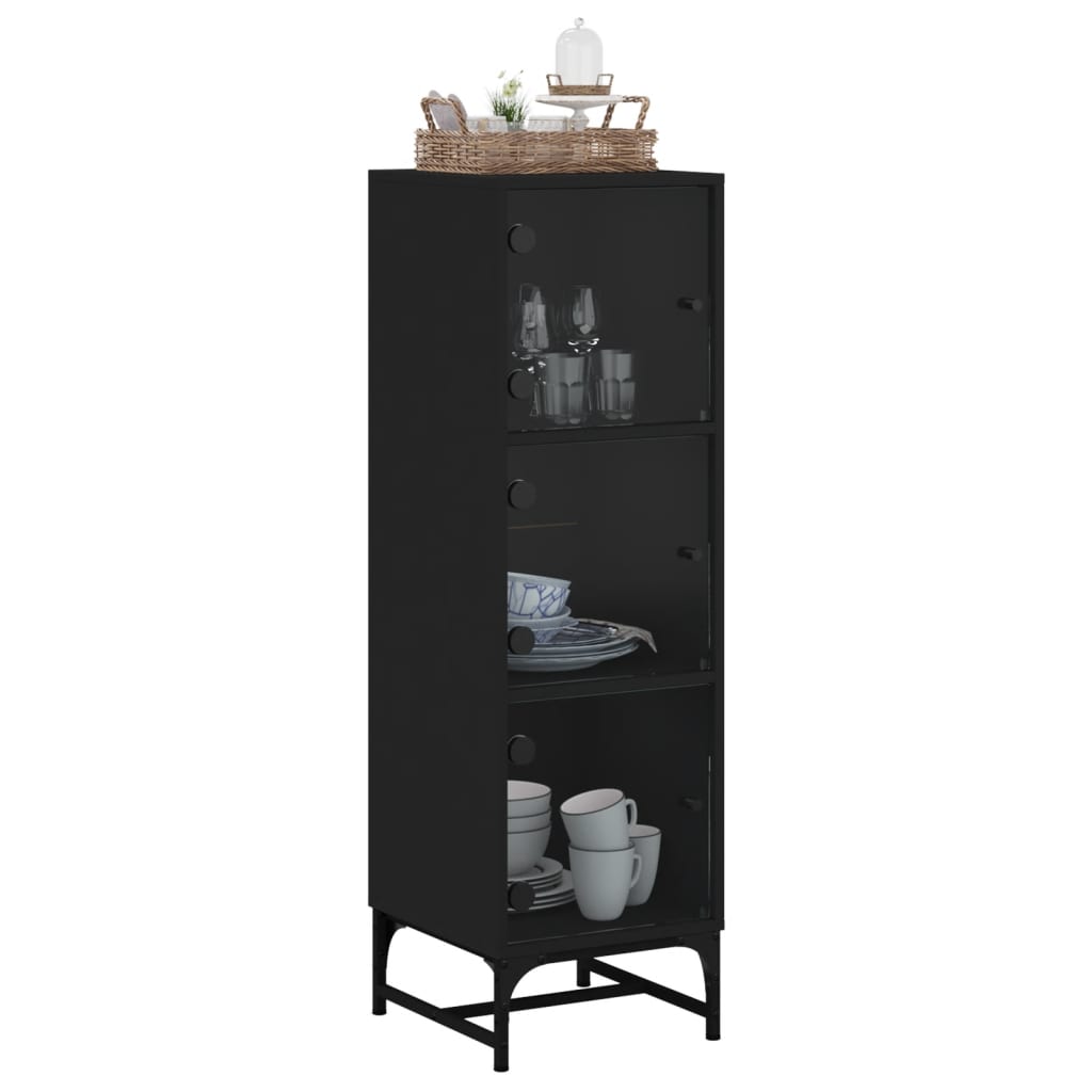 Credenza con Ante in Vetro Nera 35x37x120 cm - homemem39