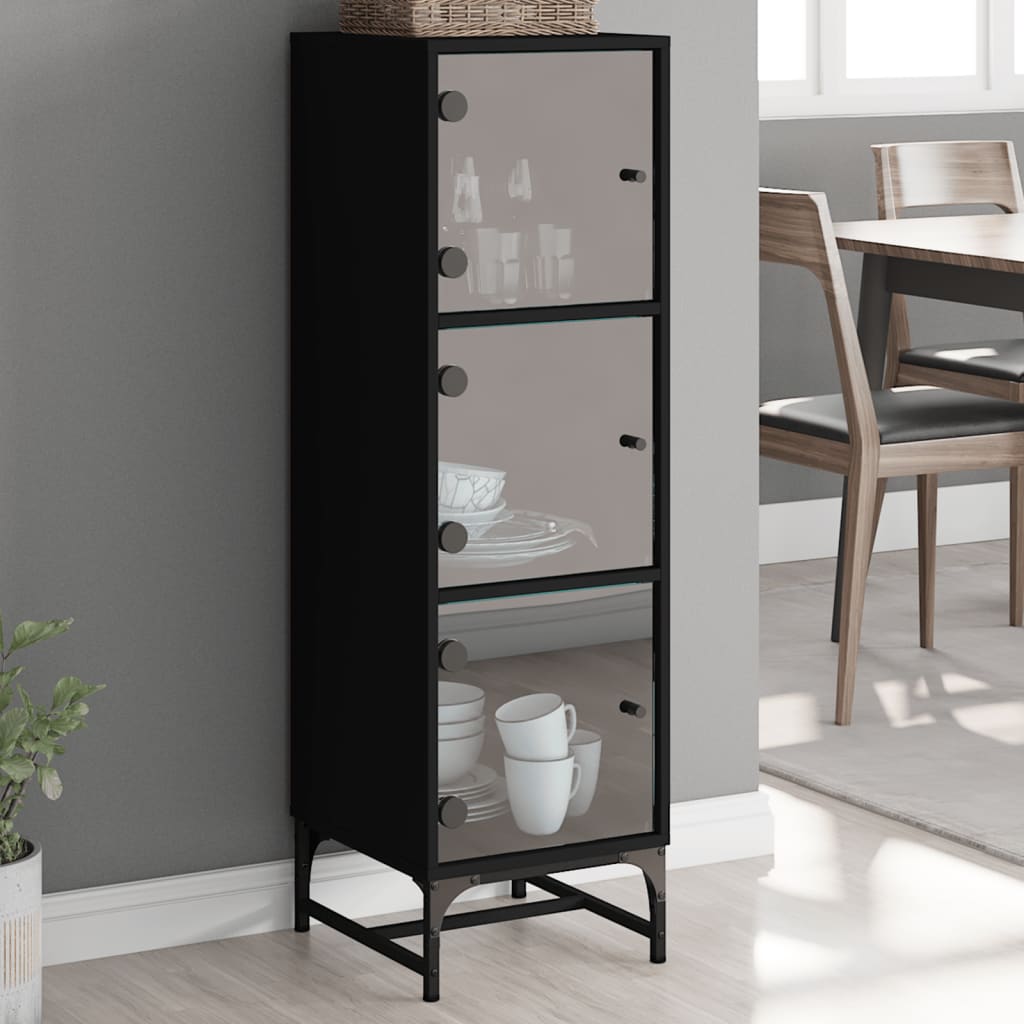 Credenza con Ante in Vetro Nera 35x37x120 cm - homemem39