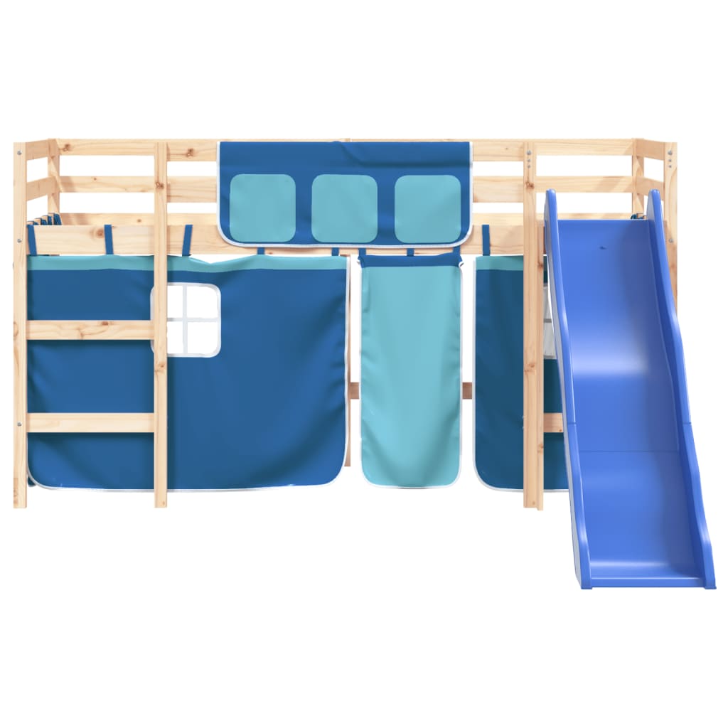 Letto a Soppalco con Tende Bambini Blu 80x200 cm Massello Pino - homemem39