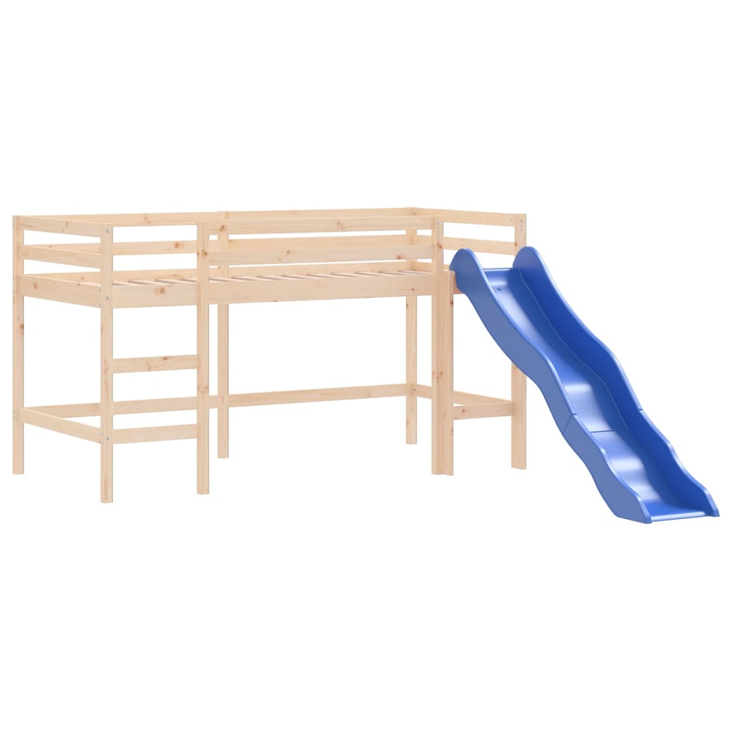 Letto a Soppalco con Tende Bambini Blu 80x200 cm Massello Pino - homemem39