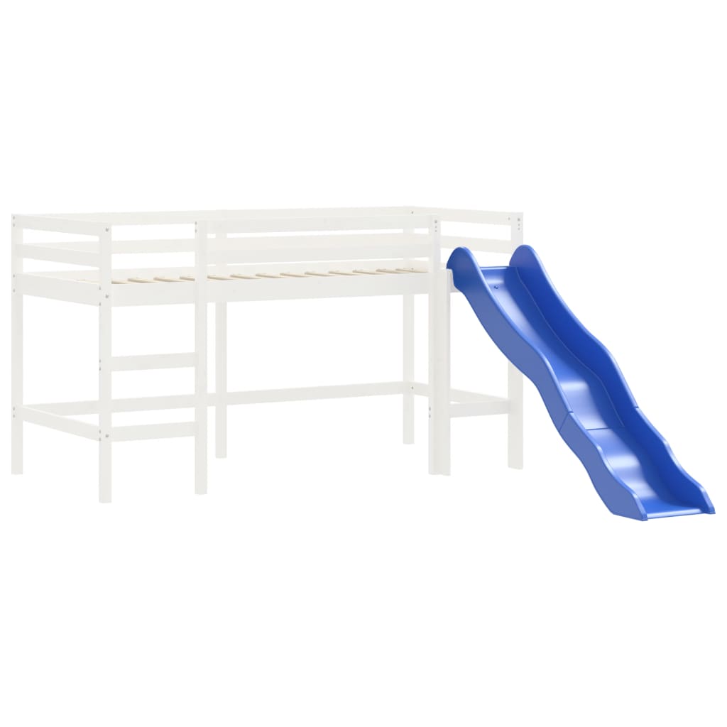 Letto a Soppalco con Tende Bambini Blu 80x200 cm Massello Pino - homemem39