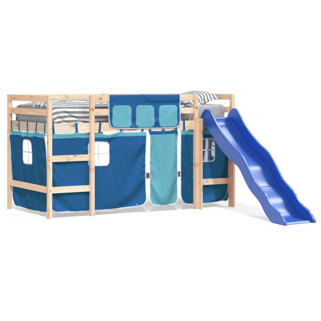 Letto a Soppalco Bambini con Tende Blu 90x190 cm Massello Pino - homemem39