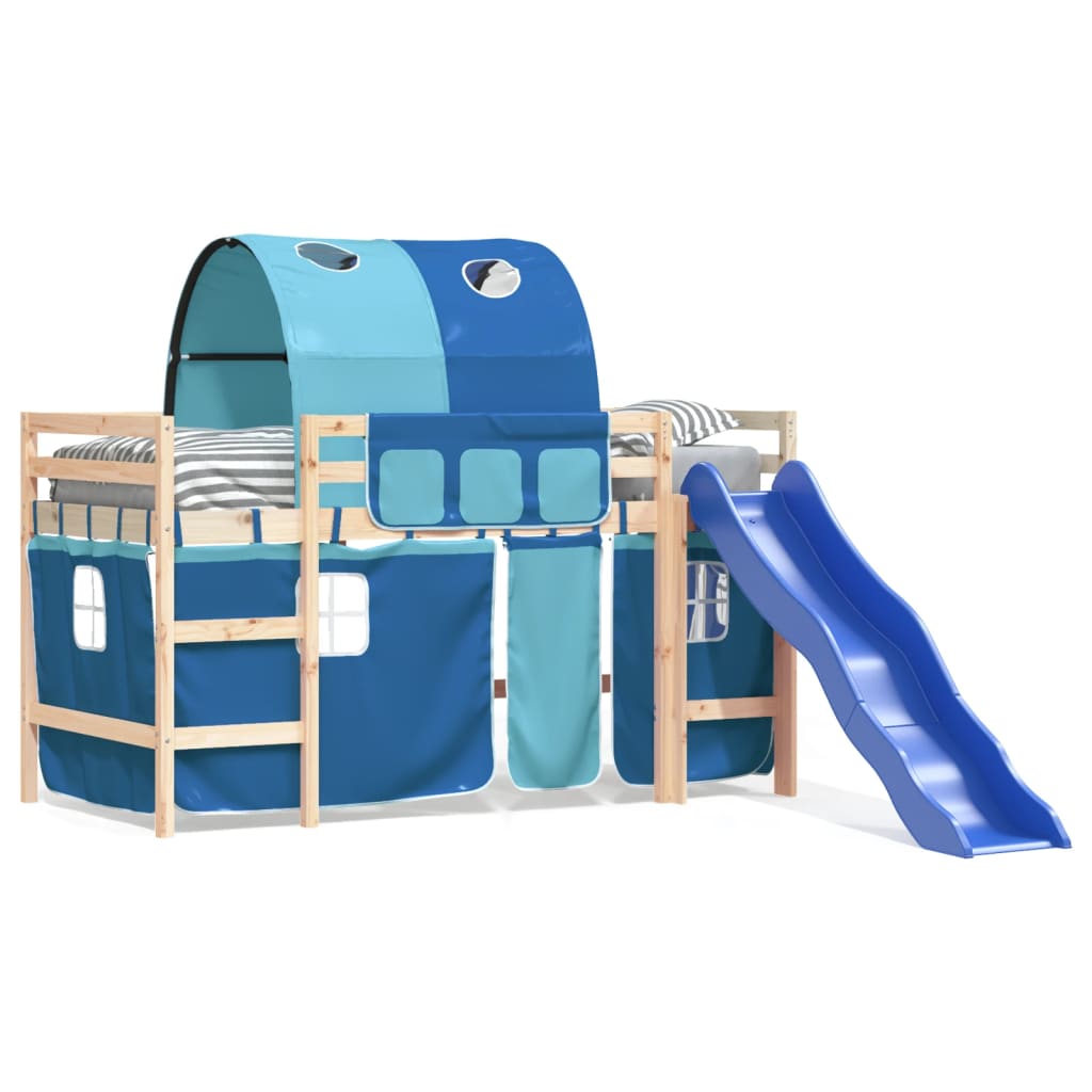 Letto a Soppalco con Tunnel Bambini Blu 80x200cm Massello Pino - homemem39