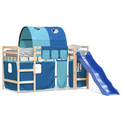 Letto a Soppalco con Tunnel Bambini Blu 80x200cm Massello Pino - homemem39