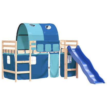 Letto a Soppalco con Tunnel Bambini Blu 80x200cm Massello Pino - homemem39