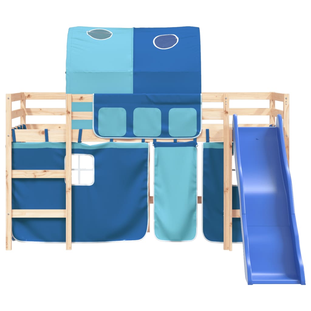 Letto a Soppalco con Tunnel Bambini Blu 80x200cm Massello Pino - homemem39