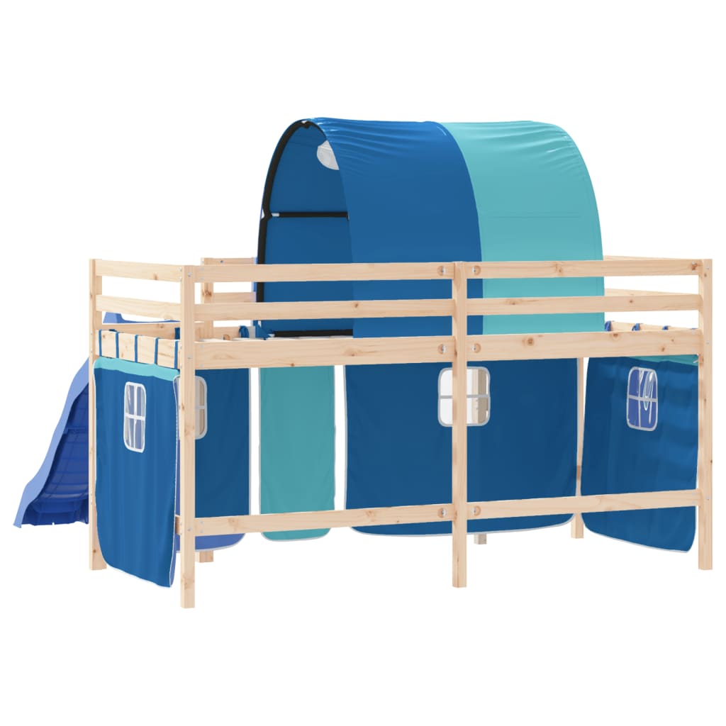 Letto a Soppalco con Tunnel Bambini Blu 80x200cm Massello Pino - homemem39