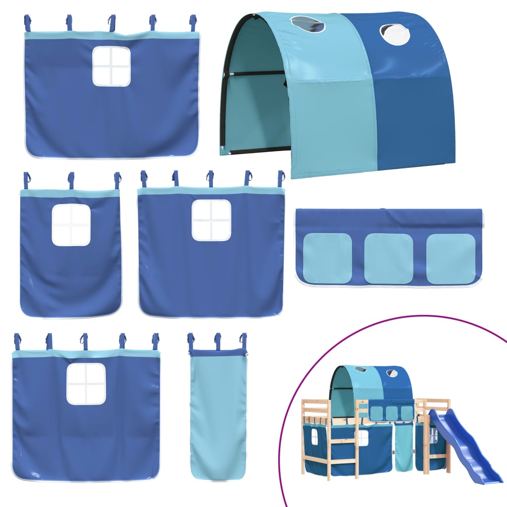 Letto a Soppalco con Tunnel Bambini Blu 80x200cm Massello Pino - homemem39