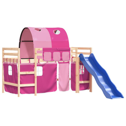 Letto a Soppalco con Tunnel Bambini Rosa 80x200cm Massello Pino - homemem39