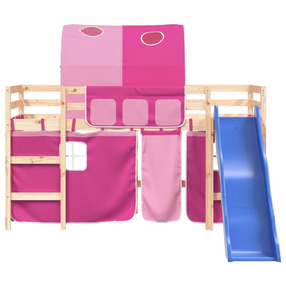 Letto a Soppalco con Tunnel Bambini Rosa 80x200cm Massello Pino - homemem39