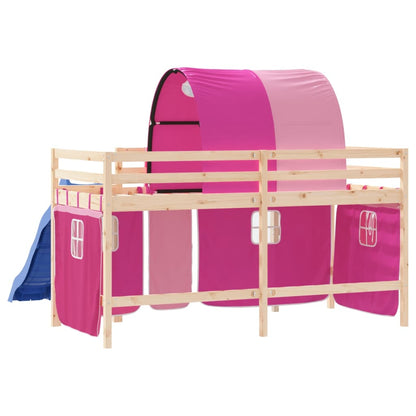 Letto a Soppalco con Tunnel Bambini Rosa 80x200cm Massello Pino - homemem39