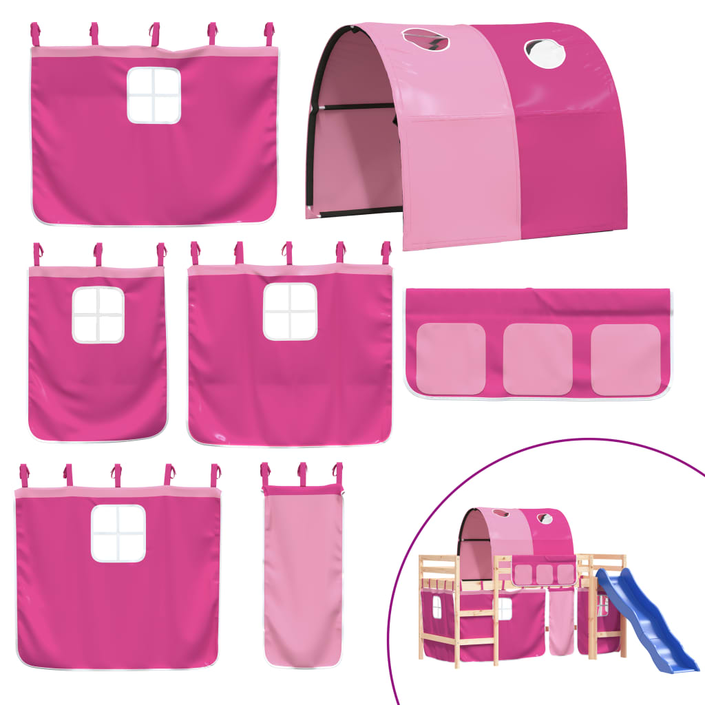 Letto a Soppalco con Tunnel Bambini Rosa 80x200cm Massello Pino - homemem39