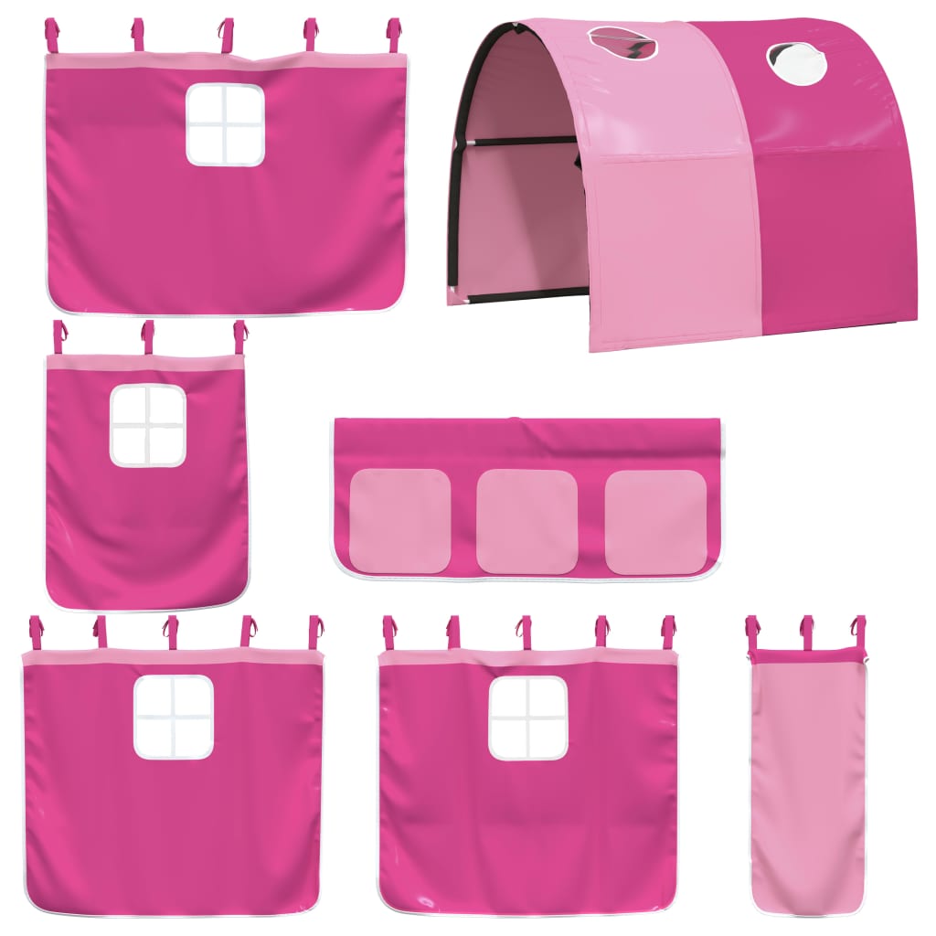 Letto a Soppalco con Tunnel Bambini Rosa 80x200cm Massello Pino - homemem39