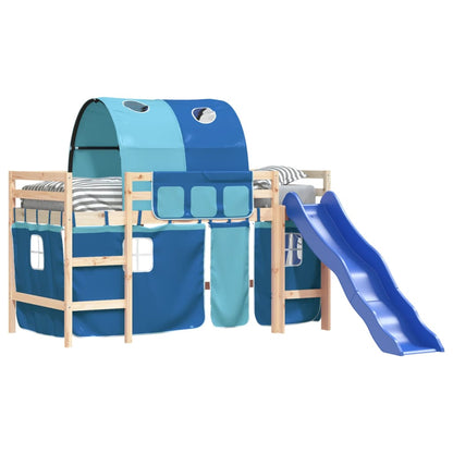 Letto a Soppalco con Tunnel Bambini Blu 90x200cm Massello Pino - homemem39