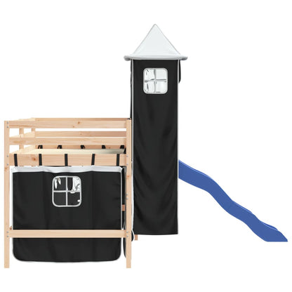 Letto a Soppalco con Torre Bambini Bianco e Nero 80x200cm Pino - homemem39