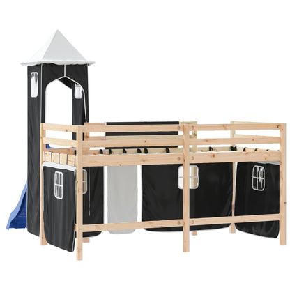 Letto a Soppalco con Torre Bambini Bianco e Nero 80x200cm Pino - homemem39