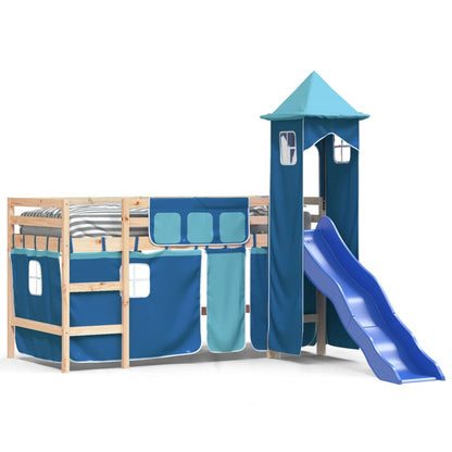 Letto a Soppalco con Torre Bambini Blu 80x200cm Massello Pino - homemem39