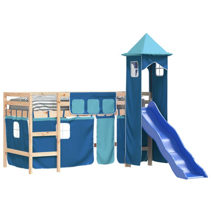 Letto a Soppalco con Torre Bambini Blu 80x200cm Massello Pino - homemem39