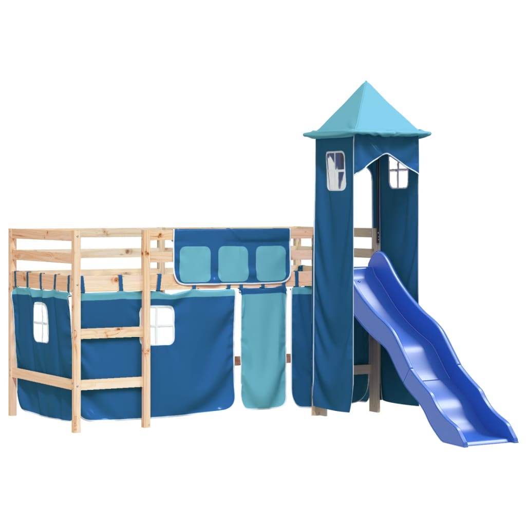 Letto a Soppalco con Torre Bambini Blu 80x200cm Massello Pino - homemem39