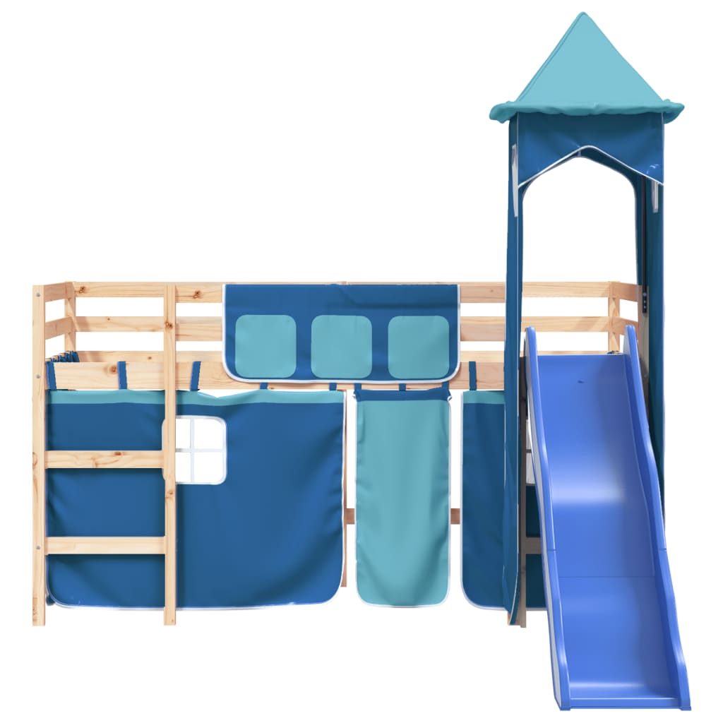 Letto a Soppalco con Torre Bambini Blu 80x200cm Massello Pino - homemem39