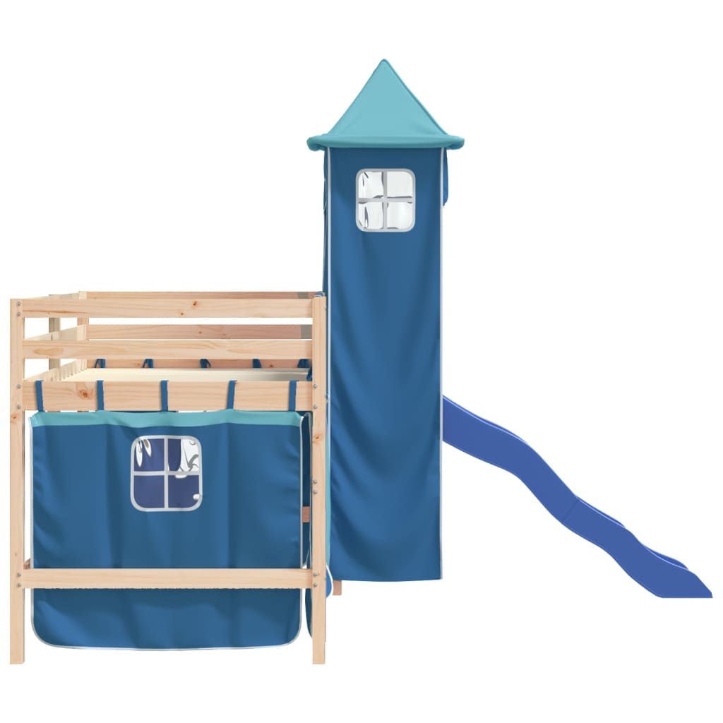 Letto a Soppalco con Torre Bambini Blu 80x200cm Massello Pino - homemem39