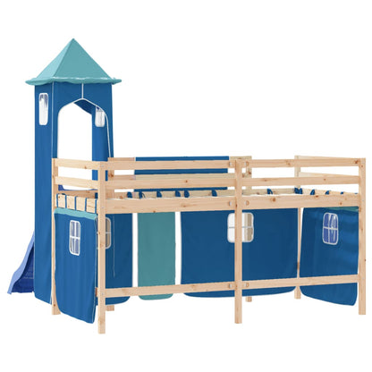 Letto a Soppalco con Torre Bambini Blu 80x200cm Massello Pino - homemem39