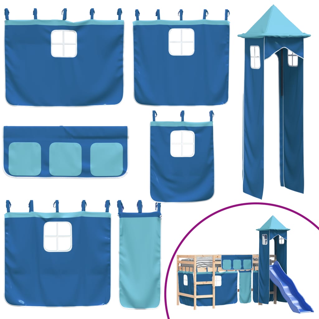 Letto a Soppalco con Torre Bambini Blu 80x200cm Massello Pino - homemem39