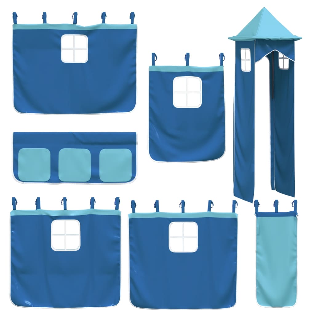 Letto a Soppalco con Torre Bambini Blu 80x200cm Massello Pino - homemem39