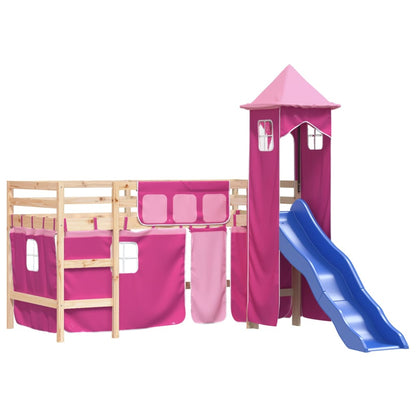 Letto a Soppalco con Torre Bambini Rosa 90x200cm Massello Pino - homemem39