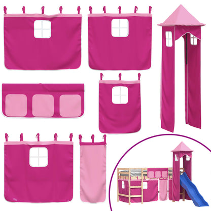 Letto a Soppalco con Torre Bambini Rosa 90x200cm Massello Pino - homemem39